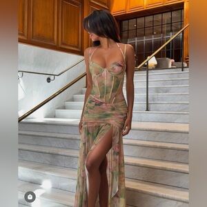 Oh Polly Haruna Ruched Asymmetric Corset Gown in Floral 0